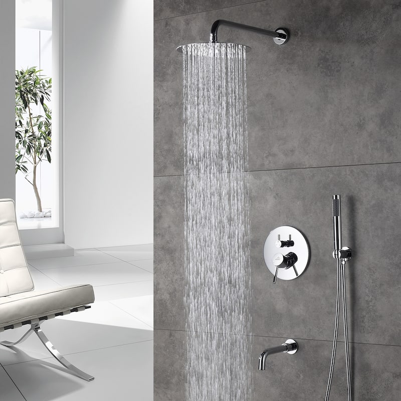 1-Spray Pattern Round 10-inch Wall Mount Shower System with Tub Faucet