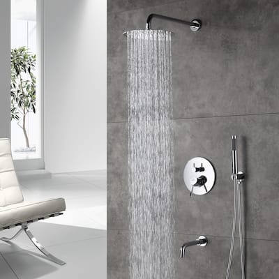 1-Spray Pattern Round 10-inch Wall Mount Shower System with Tub Faucet