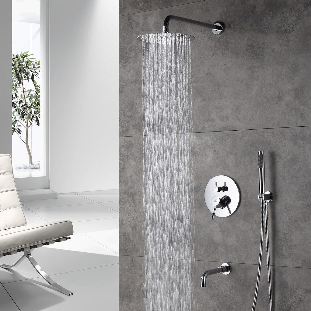 1-Spray Pattern Round 10-inch Wall Mount Shower System with Tub Faucet