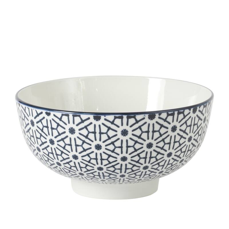 Gibson Home Castle Way 4-Piece Serving Bowl Set, 8 Inch Stoneware Bowls, Blue & White Assorted Pattern, Decorative Everyday Use