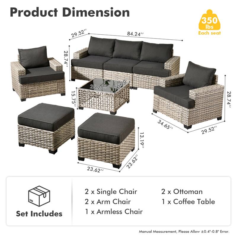HOOOWOOO 8-piece Outdoor Sofa Patio Wicker Furniture Sectional Set with Coffee Table