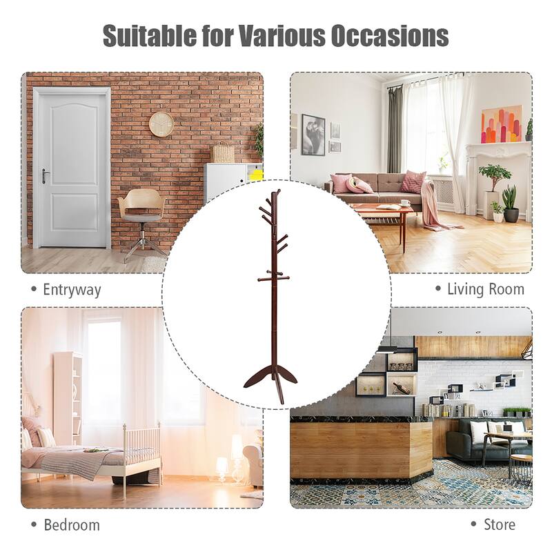 Costway Wooden Coat Rack Entryway Hall Tree 2 Heights w/ 11 Hooks - See Details