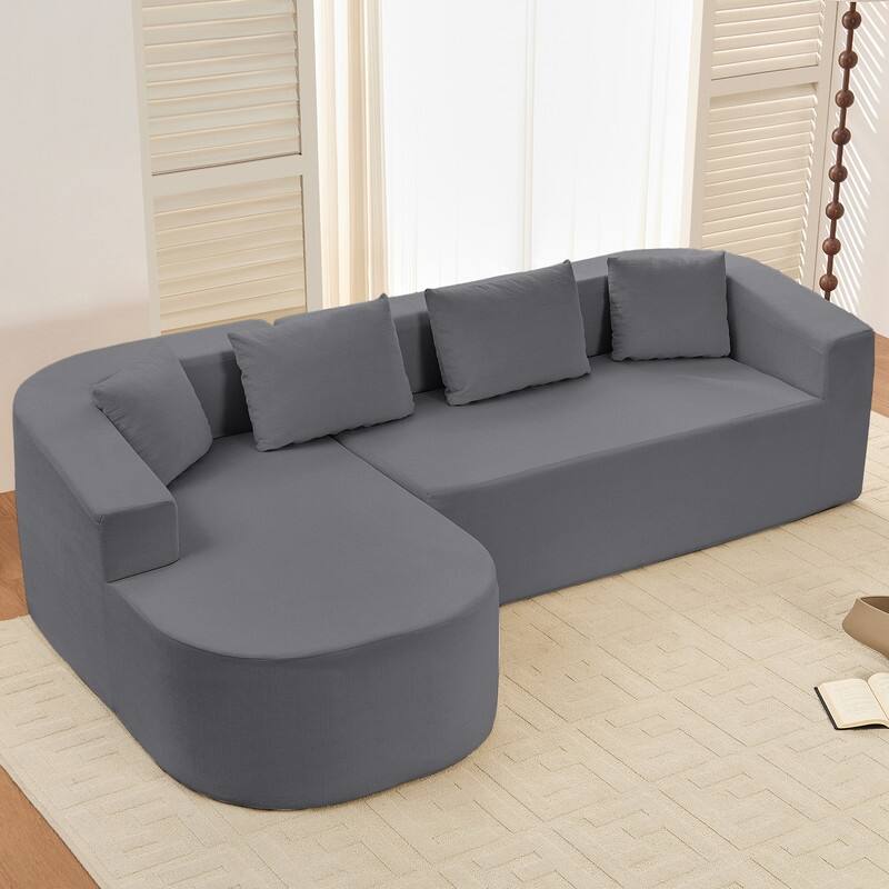 Mixoy 98 inch Chenille L Shape Sectional Sofa with Curved Chaise,Modern Cloud 3 Seater Sofa Couch - 98.4" x 59.1" x 34.7" - Dark Grey