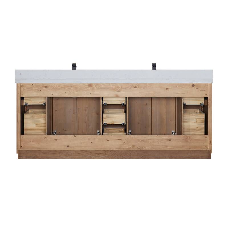 Anais 3Single Bathroom Vanity in Light Brown with Grain White Engineered Stone Countertop without Mirror