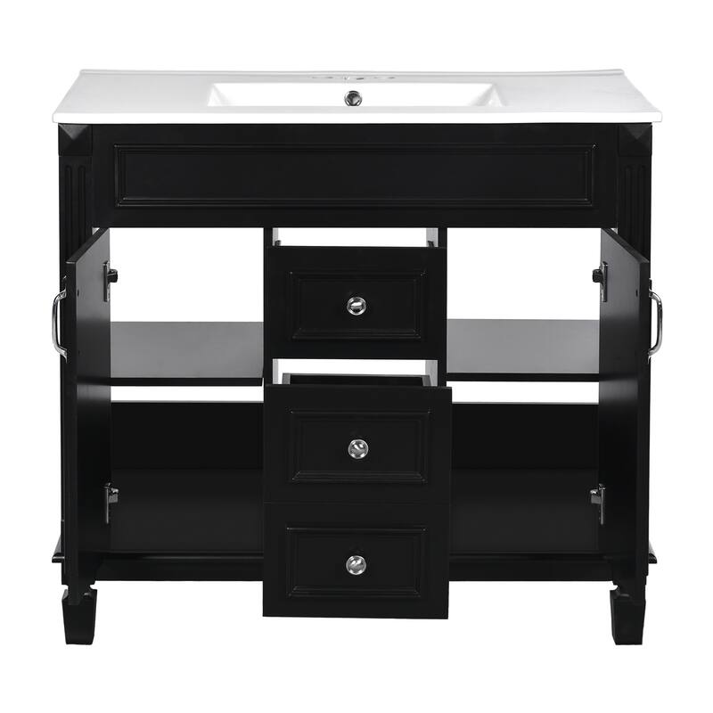 36'' Bathroom Vanity with Top Sink, Freestanding Vanity Set with Mirror Cabinet