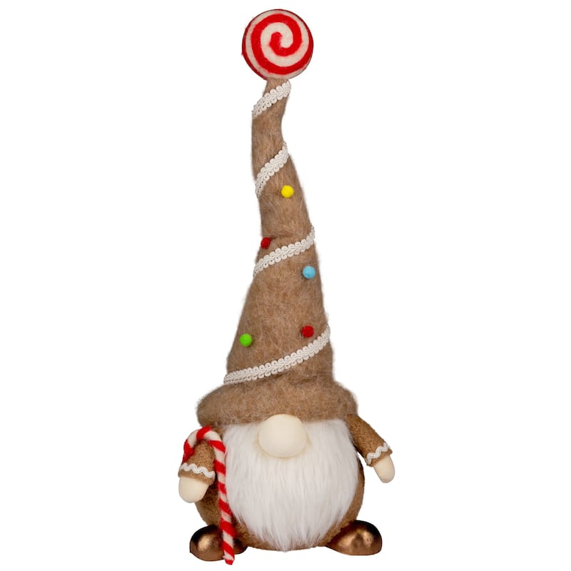 Gingerbread and Candy Gnome Christmas Decoration - 17" - Beige and White