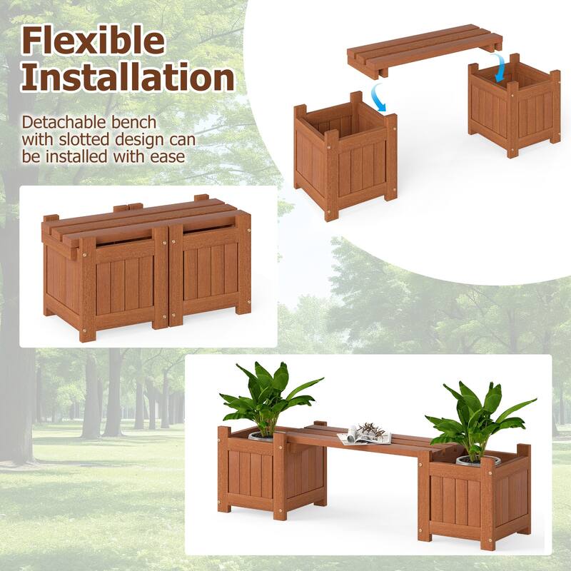 2-in-1 Solid Wood Planter Box with Bench Outdoor Raised Garden Bed for Flowers and Saplings - 42" x 11" x 11.5"