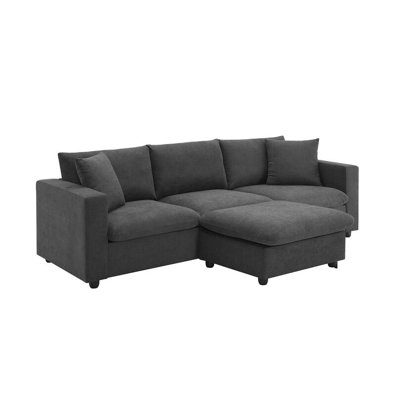100.4" L-Shaped Polyester Sectional Sofa with 4-Seat Convertible Couch and Ottoman & Pocket Spring Cushions (300lb Capacity)