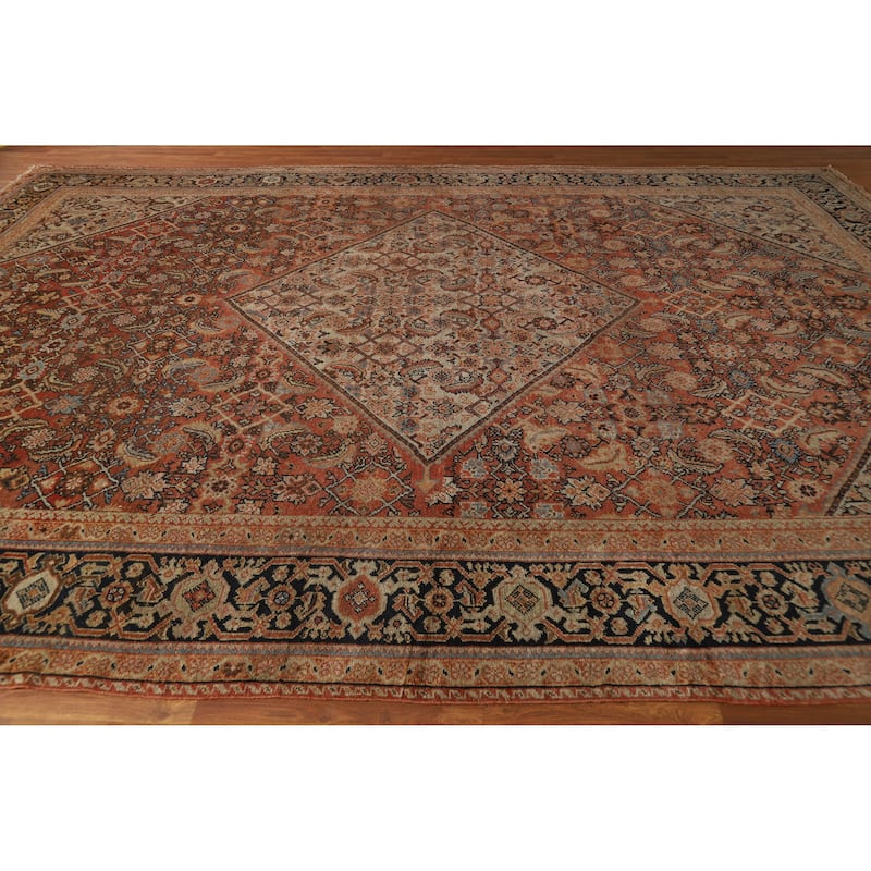 Hand Knotted Oriental 100% Wool Carpet Traditional Medallion Oranges & Rust Mahal Area Rug - 14' 5'' X 10' 11''