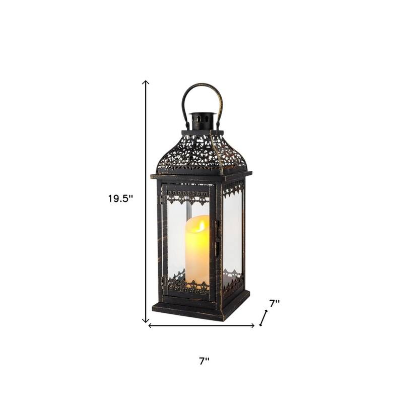 Set of Two Clear And Black Glass And Metal Tabletop Lantern Candle Holders