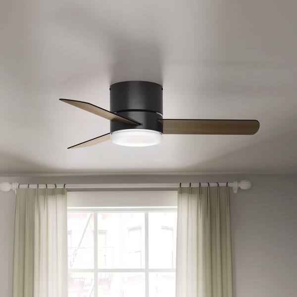 slide 2 of 28, Hunter 44" Minimus Low Profile Ceiling Fan with LED Light, Handheld Remote - Contemporary, Transitional Matte Black