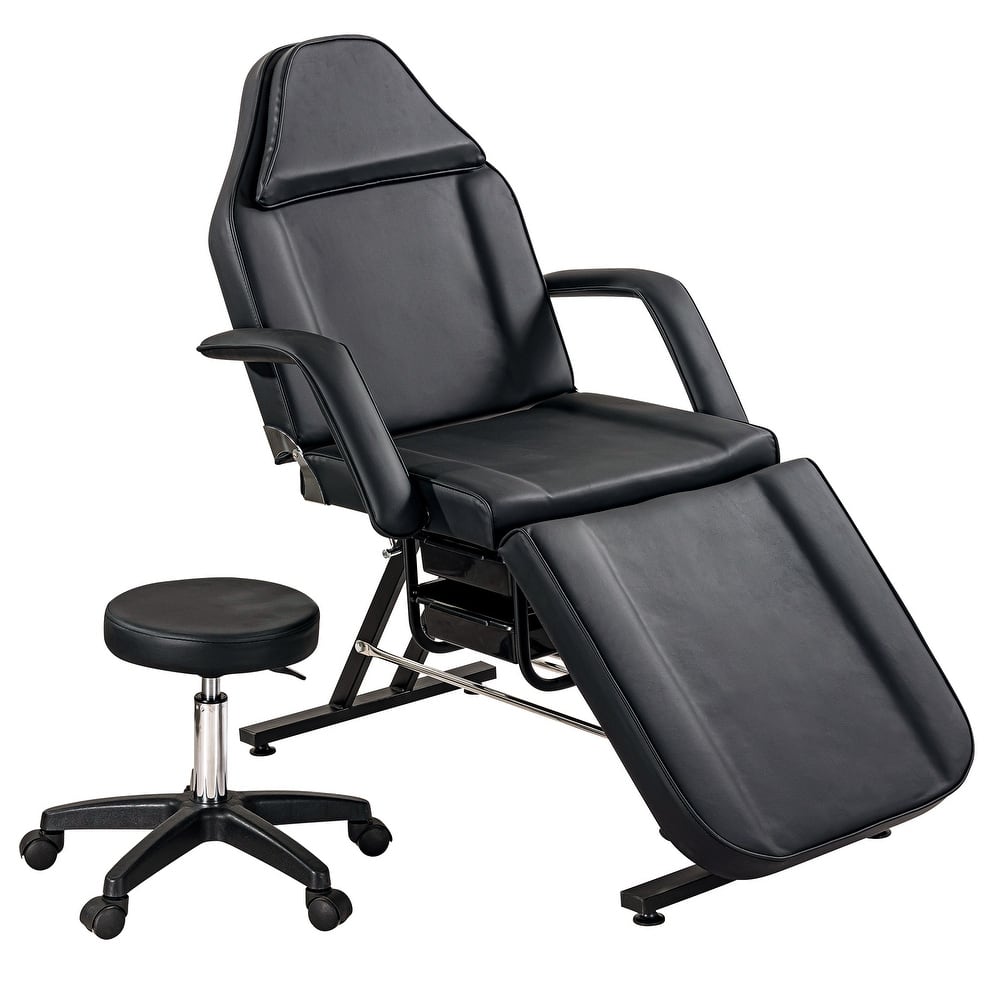Massage Salon Tattoo Chair - 3-Section Adjustable Facial Bed with Two Trays & Hydraulic Stool, Multi-Purpose Spa Equipment