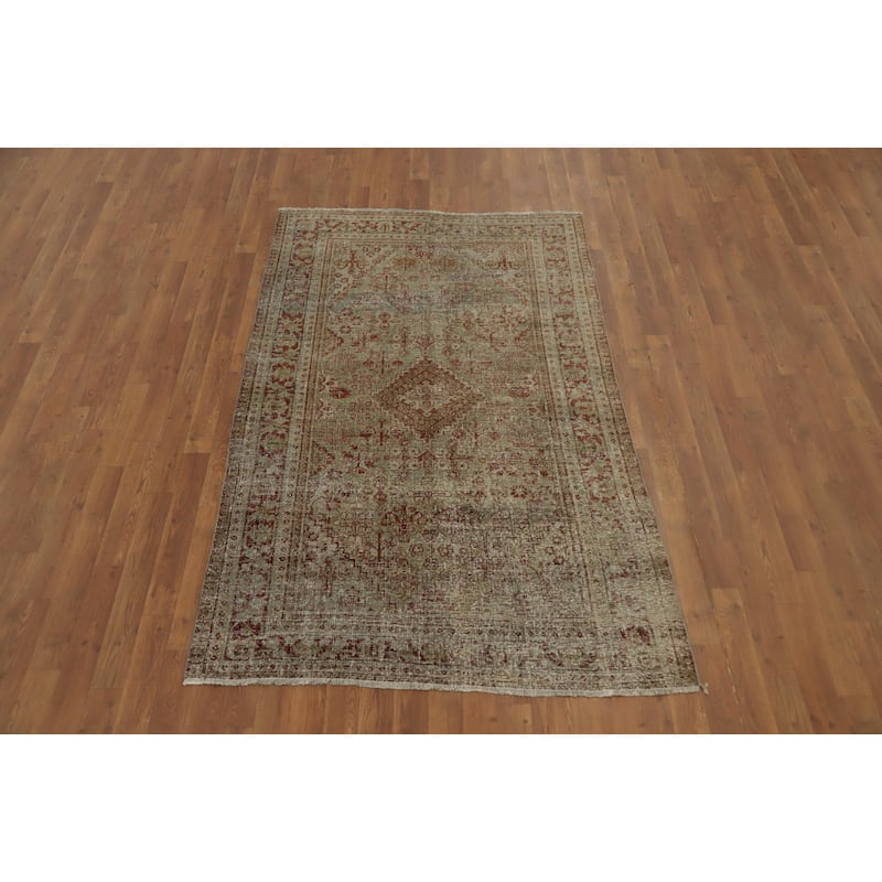 Hand Knotted Oriental 100% Wool Carpet Traditional Medallion Green Tabriz Area Rug - 6' 6'' X 4' 1''