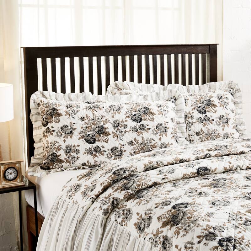 Annie Floral Sham - Blue or Portabella - King - Brown