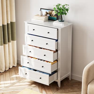 5 Drawer Dresser with Deep Drawers and Nickel Round Handle