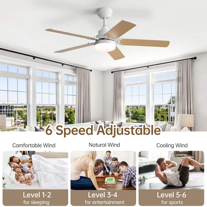 42“/52"/60"/48" Noiseless Walnut Wood Ceiling Fan with Remote Control, Integrated Light Optional