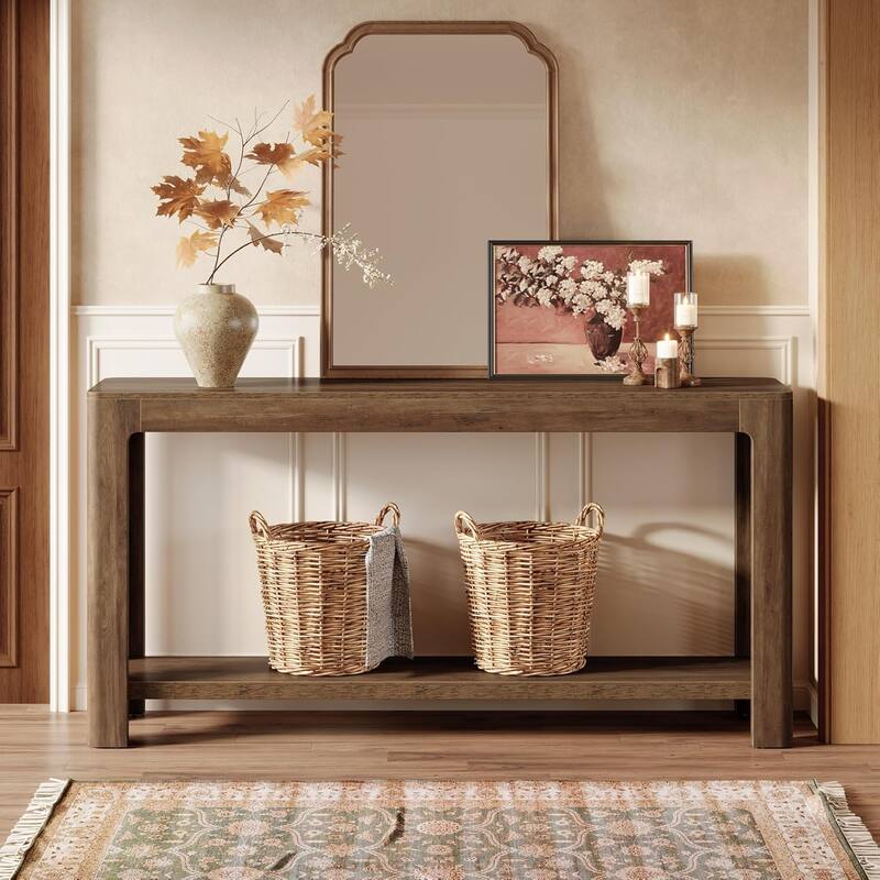 63-Inch Farmhouse Narrow Console/ Entryway Table with Storage, Sofa Table Behind Couch for Living Room, Hallway, Foyer