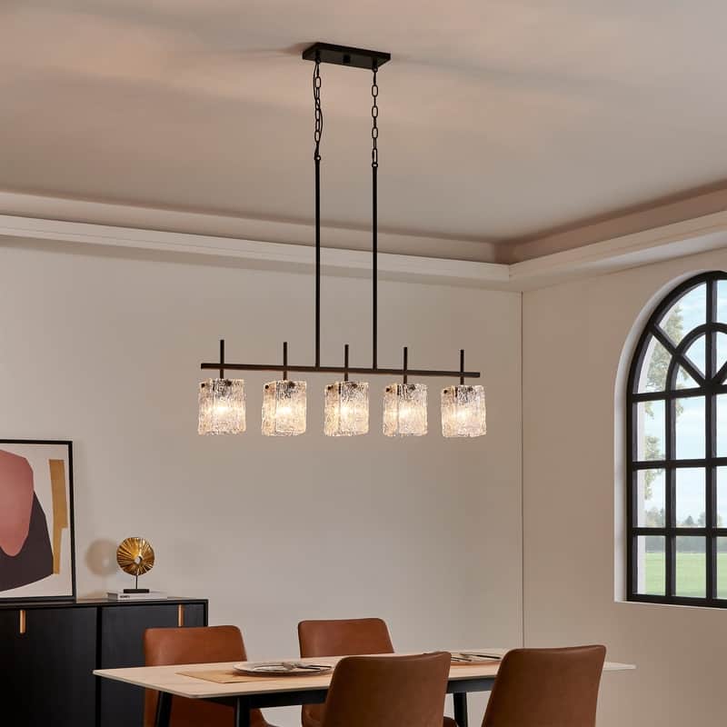 KAWOTI 5-light Linear Kitchen Island Pendant with Glam Glass Panels - L 38.25" * W 5" * H 24.65"