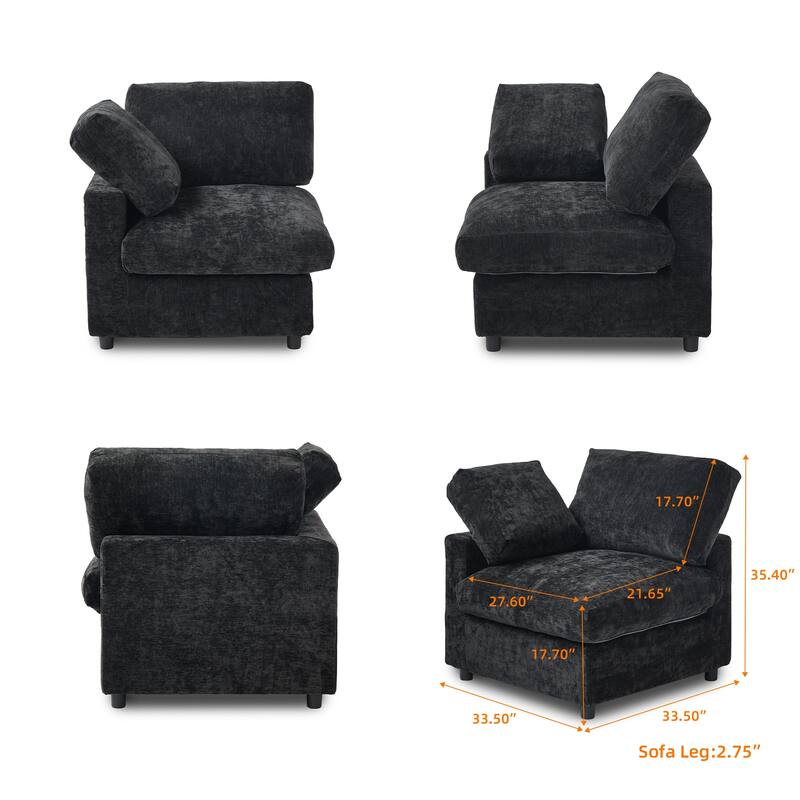 Modern Loveseat Couch with Ottoman Chenille Modular Sectional Sofa Removable Cover, Spring Cushions, Solid Wood Frame