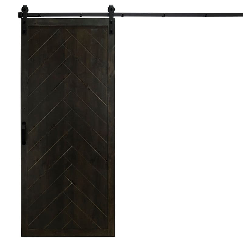 42 in. x 84 in. Herringbone Interior Barn Door with Hardware Kit - Midnight Black