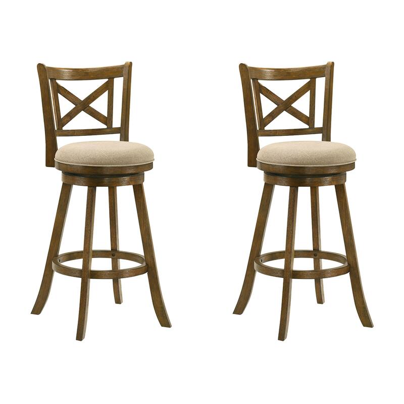 Kodi Modern Farmhouse Swivel Wood Counter Height Kitchen Bar Stool in Sepia Brown Finish with Fabric Upholstered Seat - Set of 2 - Light Scone - Bar Height