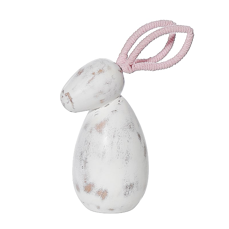 White Wash Wooden Bunny With Pink Ears