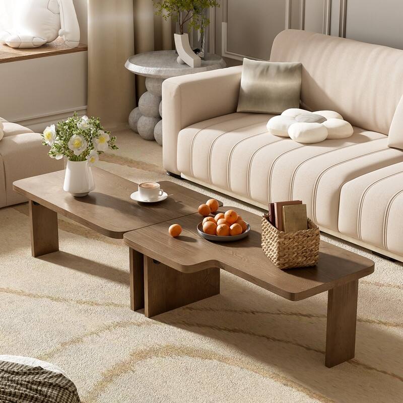 Modern Minimalist Rectangle Coffee Table with Splicing Design, Multifunctional Combination Table for Living Room