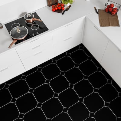 Merola Tile Monocolor Octagon Nero with Taco Nero 12-1/4" x 12-1/4" Ceramic Floor and Wall Tile - Case (20 Tiles)