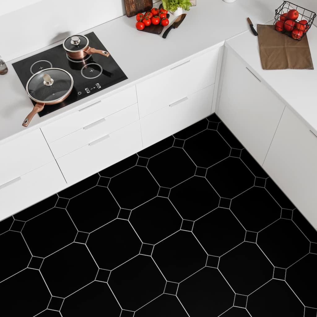 Merola Tile Monocolor Octagon Nero with Taco Nero 12-1/4" x 12-1/4" Ceramic Floor and Wall Tile - Case (20 Tiles)