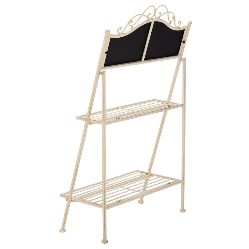 SAFAVIEH Outdoor Nyah Victorian Iron 2-Tier Plant Stand. - 24.5" W x 15.8" L x 43" H - 25Wx16Dx43H