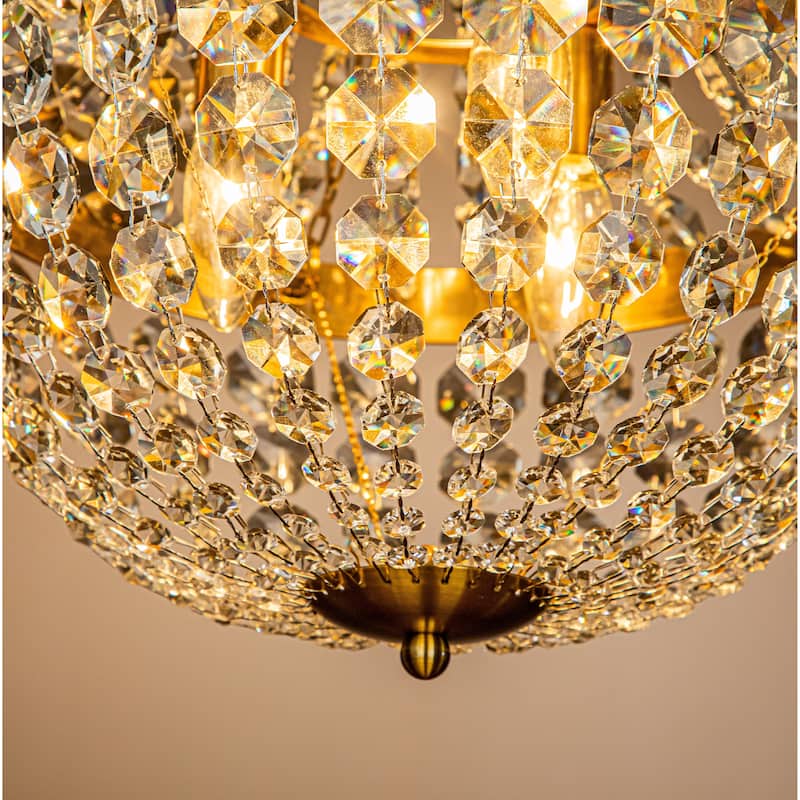 4-Light Vintage And Glam Basket Crystal Chandelier in Antique Gold