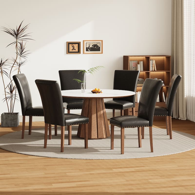 Upholstered Parsons Dining Chairs Set of 2/4/6, Fabric Dining Room Kitchen Side Chair with Nailhead Trim and Wood Legs