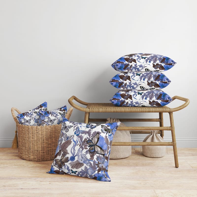 Butterfly Haven Faux Suede Reversible Throw Pillow Blue and Brown