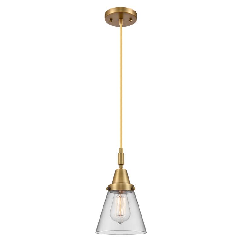Innovations Lighting Downtown Urban - Caden Cone - 1 Light 6" Cord Hung Mini Pendant - Brushed Brass/Clear Shade