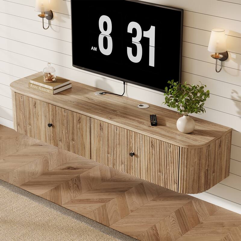 Floating TV Stand, Wall Mounted TV Console with Drawers, Floating Media Console Entertainment Center for Living Room, Bedroom