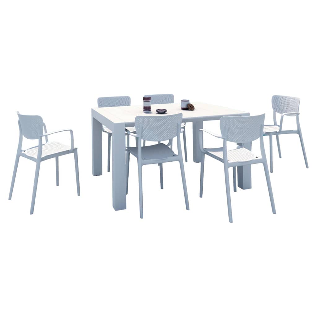 7-Piece White Patio Dining Set with Extension Table 55"