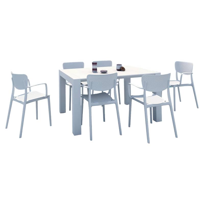 7-Piece White Patio Dining Set with Extension Table 55"