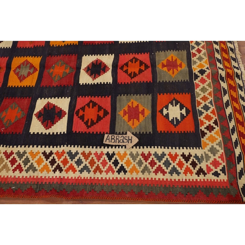 Blue Kilim Qashqai Persian Vintage Area Rug Hand-Woven Wool Carpet - 4'7"x 8'8"