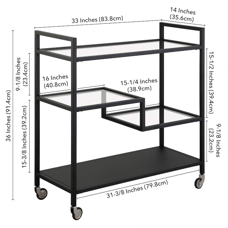 Lovett 33" Wide Rectangular Bar Cart with Glass Shelves