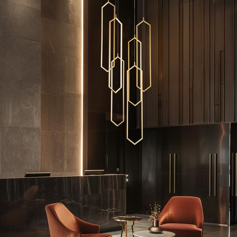 6 Lights Modern Dimmable Chandelier High Ceiling Chandelier for Entrance Foyer Staircase