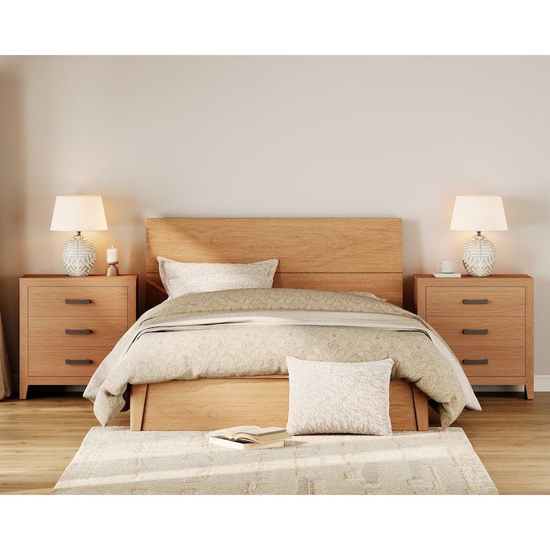 WAMPAT Farmhouse Nightstand with 3 Drawers, Large Wood Bedside Table