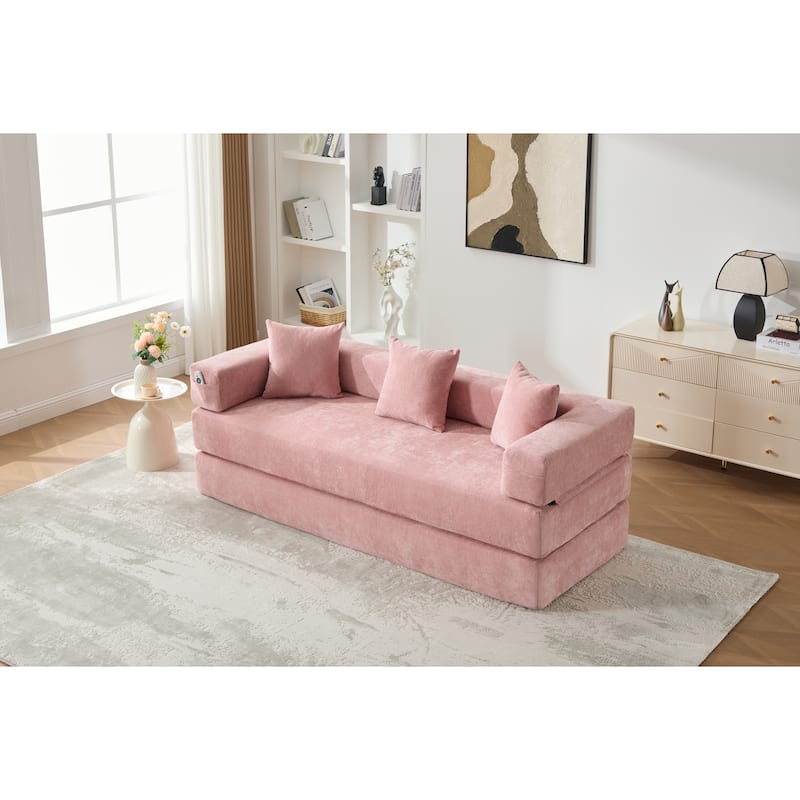 Queen Foldable Sofa Bed, 6-in-1 Convertible Sleeper Sofa with Mattress, Chaise Lounge Loveseat with Removable Cover