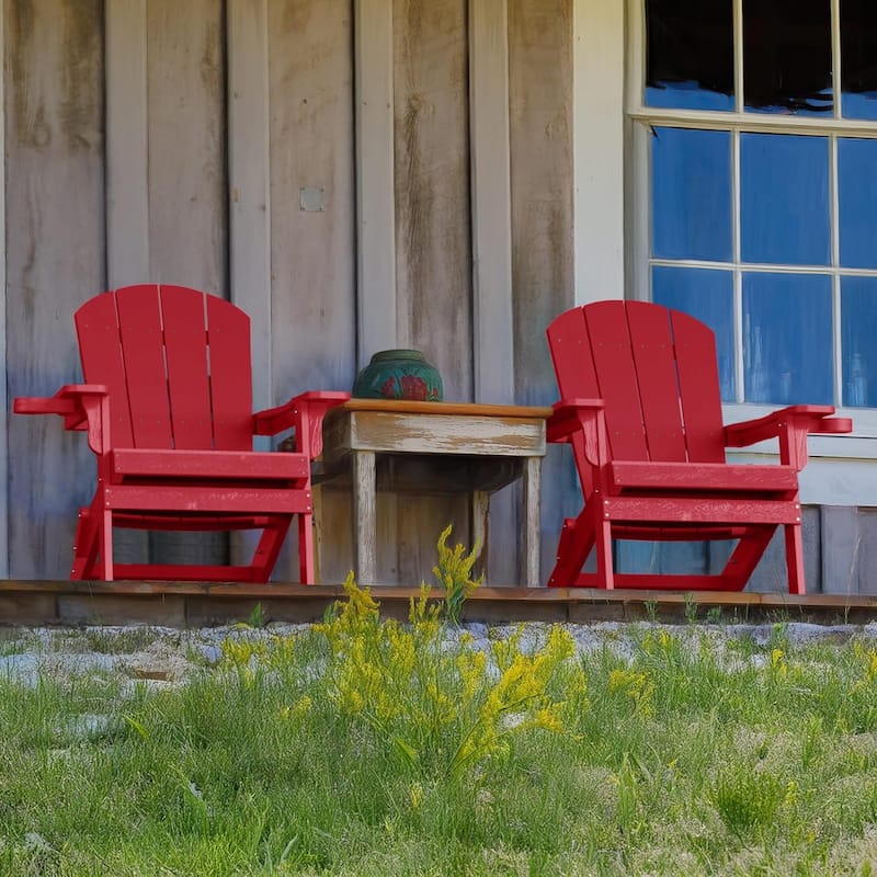 WINSOON All Weather HIPS Oversized Folding Adirondack Chair with Cup Holder
