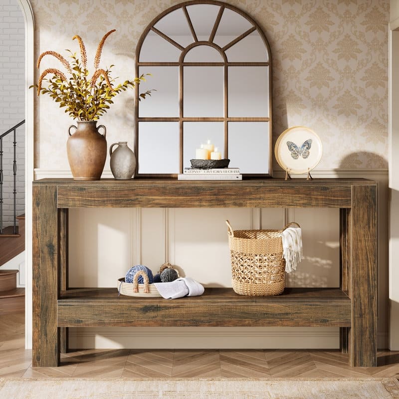 62.99 Inches Long Wood Console Table, 2 Tiers Entryway Table Sofa Table