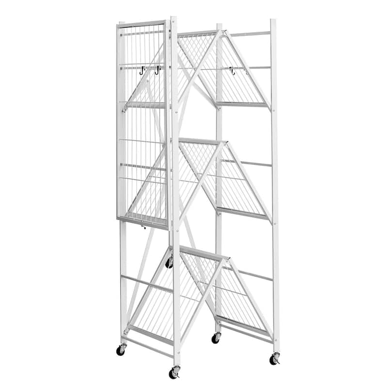 White Carbon Steel Garage Folding Storage Shelf with Wheels and 750 lbs Capacity - 21 x 36 x 60 in