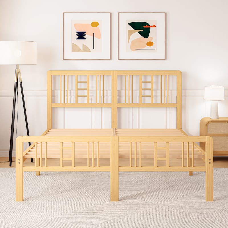 35 Inch Solid Bamboo Bed Frame with Headboard, Durable & Aesthetic Bedroom Upgrade