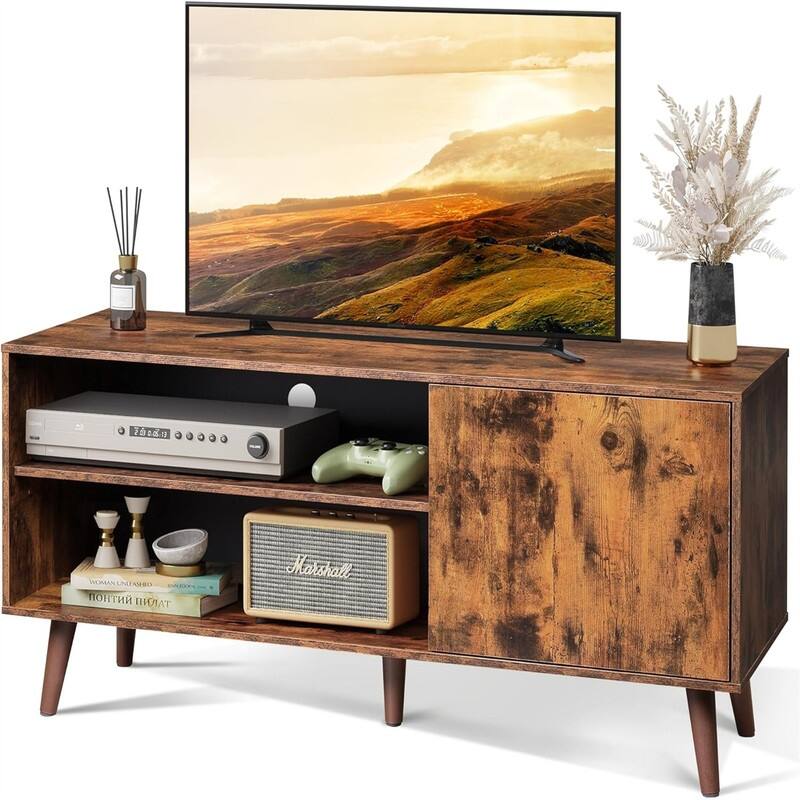 Mid-Century Modern TV Stand - 15.7"D x 55"W x 21.8"H - Retro Brown