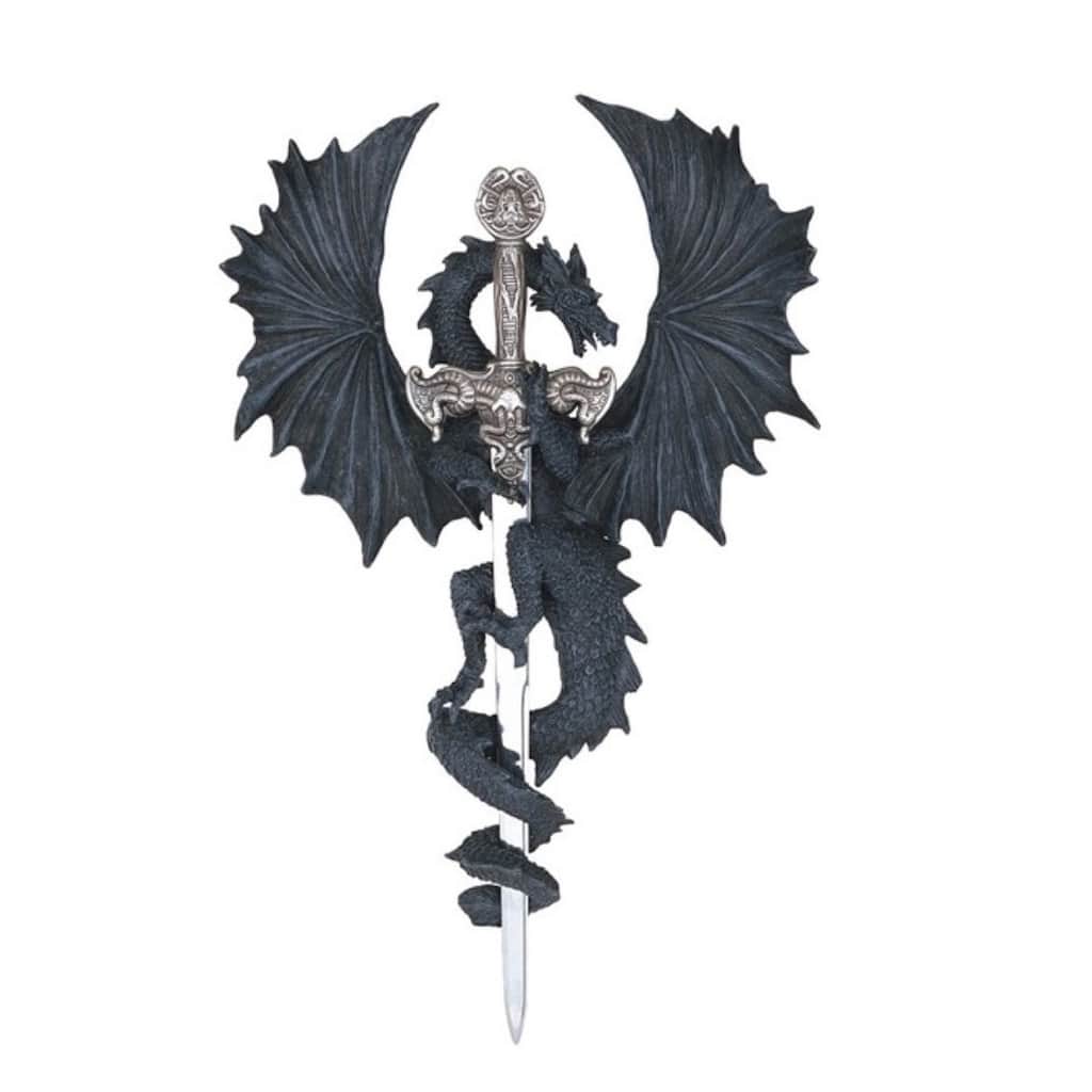 Q-Max 12"H Black Dragon with Sword Wall Plaque Décor Figurine