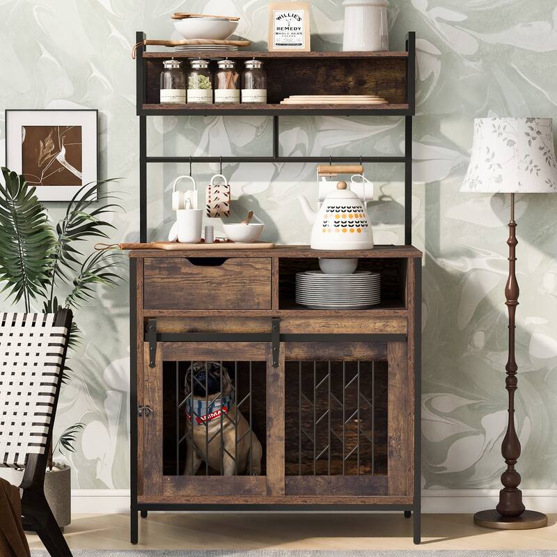 Industrial Aesthetic Furniture Style Dog Crate，Composite Desk Hutch，Versatile Storage - Rustic Brown