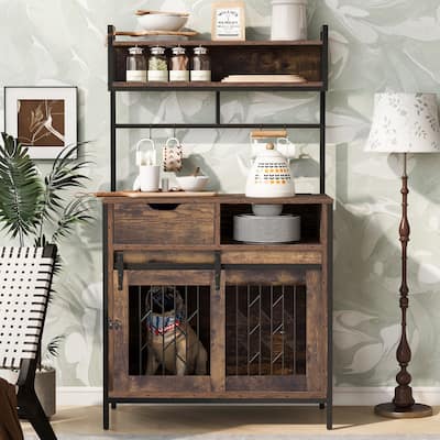 Industrial Aesthetic Furniture Style Dog Crate，Composite Desk Hutch，Versatile Storage
